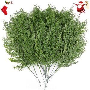 40 Pcs Artificial Cedar Picks Faux Cedar Branches Fake Cypress Stems Plastic